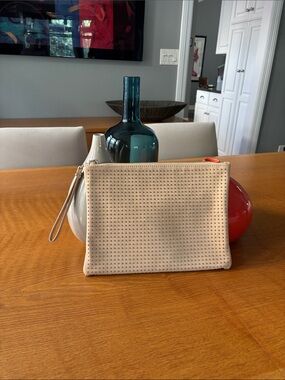 Street Level Beige Studded Wristlet Clutch